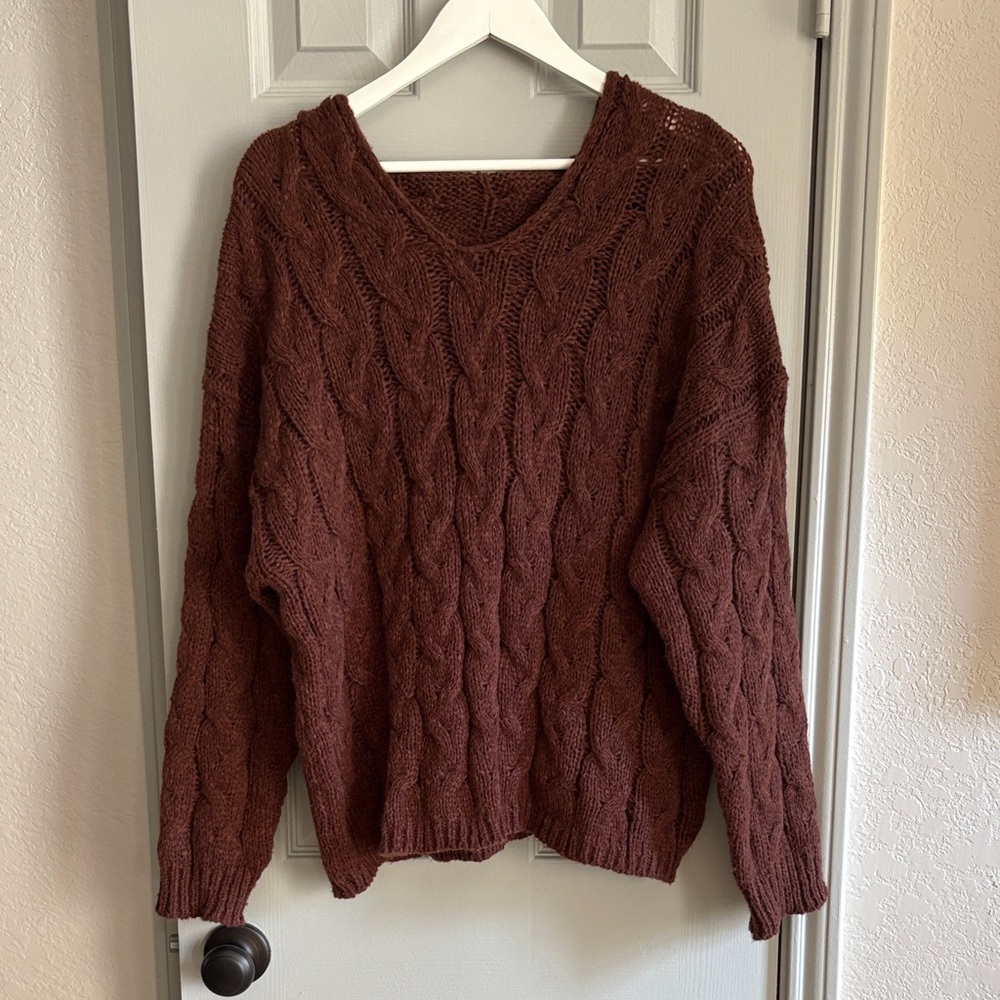 Cozy Brown Cable Knit Sweater